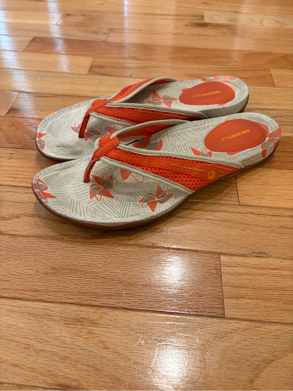 Merrell Women's Lorelei Thong Sandals Orange Lychee Patterned Cream